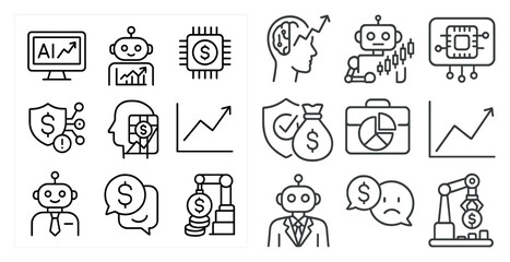 Fototapete - Set of icons for robots and money. The icons include a robot with a dollar sign, a robot with a computer, a robot with a robot, and a robot with a robot