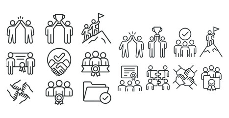 Poster - Collection of icons that represent teamwork and collaboration. The icons include people shaking hands, holding hands, and working together. Scene is positive and encouraging