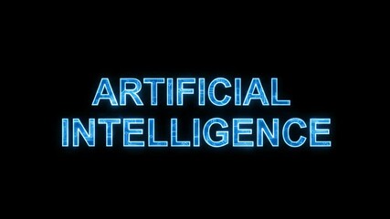 Poster - Transforming artificial intelligence text with glowing particles. Digital technology and innovation concept. Future footage.