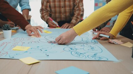 Poster - A dynamic brainstorming session in a modern office showcasing teamwork and creativity. Colorful sticky notes fill the table as diverse individuals collaborate on innovative ideas. SACTR