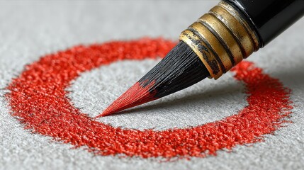 Aufkleber - Drawing red circle with paintbrush on gray paper creates a bold artistic design