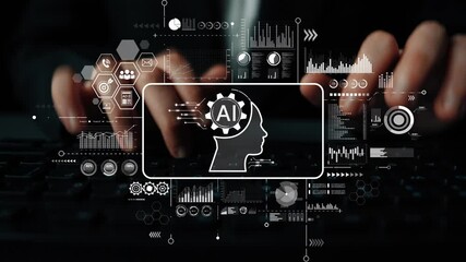 Innovative Artificial Intelligence Concept with Human Silhouette and Data Insights Overlaid on Keyboard. Asymptotic smart data analytic.