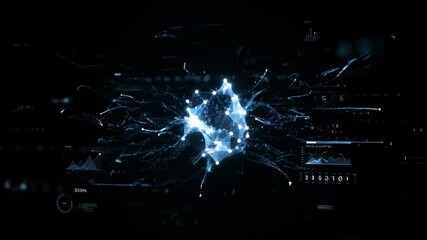 Poster - Blue glowing neuron network with connected data streams and statistical graphs for artificial intelligence and big data science footage.