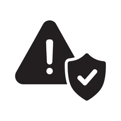 Poster - Hazard warning icon with a triangle and shield symbolizing a safety alert risk notification and protection from a potential danger vector solid glyph icon