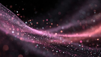 Poster - Vibrant purple glitter bokeh effect against dark background creates an abstract space scene