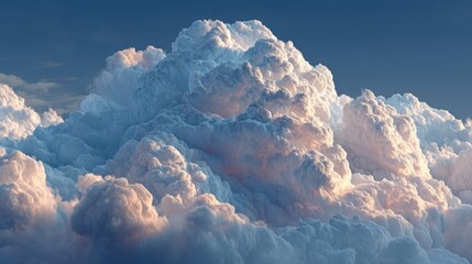 Poster - Dramatic cumulus clouds billow against a deep blue sky at sunset, showing pink hues and creating an ethereal, inspiring vista