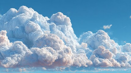 Poster - Dramatic cumulus clouds billow against a deep blue sky at sunset, showing pink hues and creating an ethereal, inspiring vista
