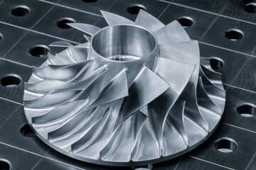 Aufkleber - Large metal turbine on table of industrial metalworking programmable CNC machine, industrial machine concept background