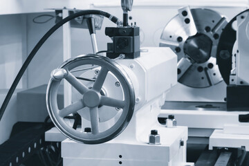 Poster -  industrial programmable lathe mсhine, industrial concept background