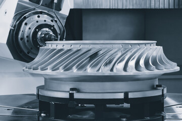 Aufkleber - Large metal turbine on table of industrial metalworking programmable CNC machine, industrial machine concept background
