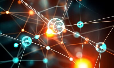 Poster - Abstract network of interconnected glowing spheres