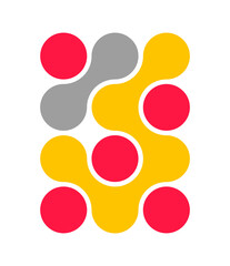 Poster - Abstract Interconnected Circles in Red, Yellow, and Gray on Transparent Backdrop A Modern Graphic Element for Design Projects and Creative Visuals