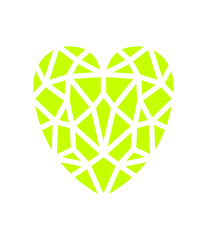 Poster - Vibrant Chartreuse Heart with Geometric Fractures on Clear Backdrop A Modern Symbol of Love and Complexity for Creative Projects and Expressive Designs