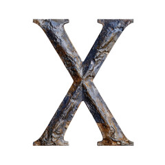 Poster - Rustic metal letter X with textured surface, showcasing blend of dark and light tones, perfect for artistic designs or signage
