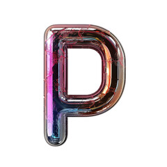 Poster - Colorful, shiny letter P made of glass with reflective surface, showcasing vibrant hues and modern design