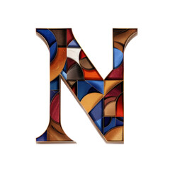 Poster - Colorful letter N made of various shapes and textures, showcasing vibrant mix of blue, red, orange, and brown tones, creating artistic expression