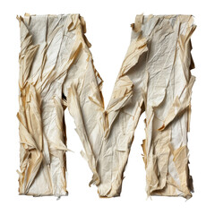 Poster - Crinkled paper letter M with textured, artistic design, showcasing unique and creative style. This letter can be used for various design projects