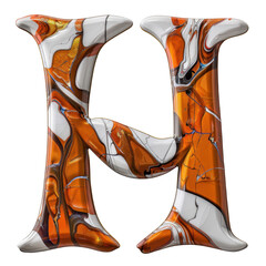 Poster - Vibrant and artistic letter H featuring marbled design with orange, white, and black colors, showcasing modern and creative style