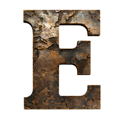 Poster - Rustic metal letter E with textured surface showcasing blend of dark and light tones, perfect for artistic designs