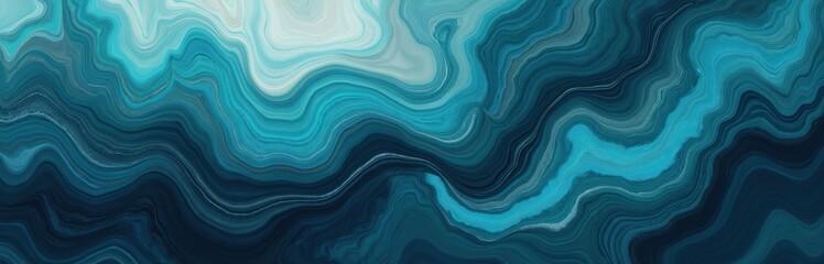 Poster - Abstract fluid art illustration background. Wavy dark blue, turquoise, light aqua colors. Liquid marble texture, ocean water surface, modern design. For wallpaper, backdrop, print, covers, posters.