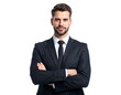 © mohammed - Confident businessman in dark suit, arms crossed, serious expression, corporate portrait, transparent professional headshot.