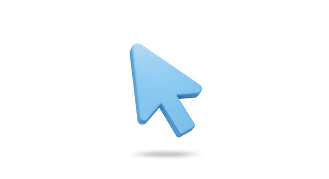 3D Rendering of a Blue Arrow Cursor Pointing Upwards on a Clean White Background