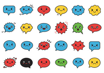 Poster - Cartoon speech bubbles with various expressions in red blue yellow green and black colors