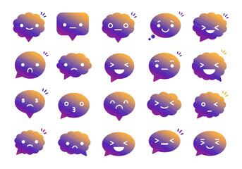 Poster - Image of twenty colorful gradient speech bubbles with a variety of smiley faces on a white background