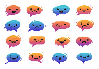 Poster - Sixteen speech bubble emoticons display a range of expressions with colorful gradient fills