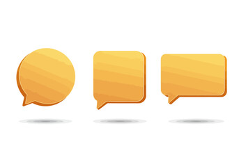 Fototapete - Three goldenyellow cartoon chat bubbles with rounded corners and shadows sit in a horizontal line against a white background