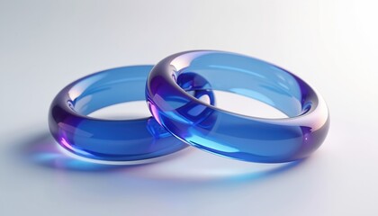 Poster - Two blue glass rings intertwine. Elegant design, modern concept, futuristic look. Rings blue, purple gradient color, reflection. 3D illustration of shape. Abstract background, ideal for tech