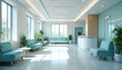 © Vadym - Modern hospital waiting room interior. Empty clinic hallway with waiting seats. Medical office reception area. Healthcare services concept. Clean, bright space with aesthetic design, plants near