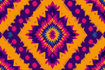 Poster - White, blue, and pink ethnic stripes come together to form a seamless geometric pattern, suitable for design applications in fabric, textile printing, and wallpaper