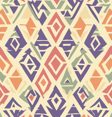 Poster - This design combines Aztec motifs with Navajo decoration symbols, geometric patterns, and elements of ethnic ornamentation, often seen in boho rugs and tattoos