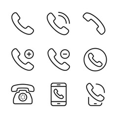 Poster - Simple phone call communication icons set. Outline symbols. Line design