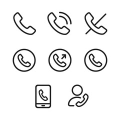 Poster - Modern phone call telephone icons vector bundle. Outline symbols. Line design