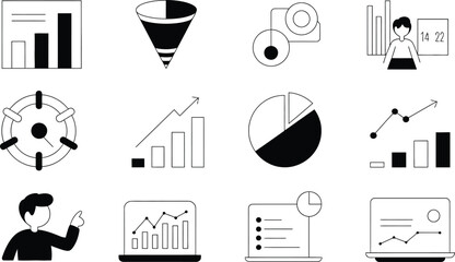 Poster - Black and White Business Data Analytics Icons Set charts