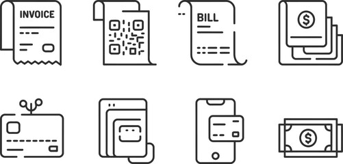 Poster - Invoice Bill Payment Credit Card Q R Code Smartphone Icons