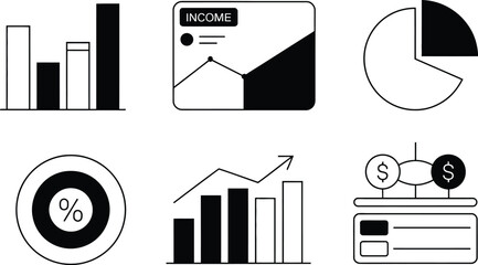 Poster - Black and White Financial Charts Graphs Icons Set business