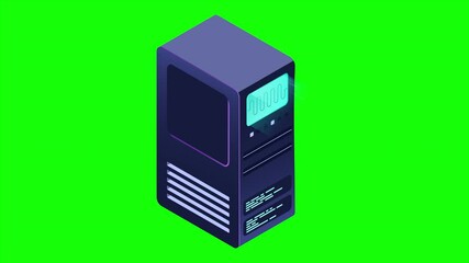 Fototapete - Isometric futuristic server animation. Isometric database or data center. Abstract blockchain. Computer storage. Cloud storage. 4K video animated in isometric style