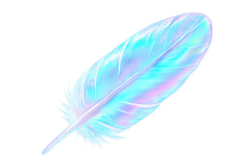 Poster - Soft feather with iridescent effect floating on transparent background, representing lightness, hope and spirituality