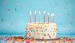 © LI - Birthday celebration cake with candles festive atmosphere colorful confetti close-up view