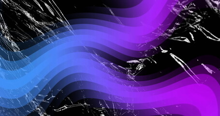 Poster - Flowing undulating gradient ribbons across black digital canvas, with metallic silver foil texture