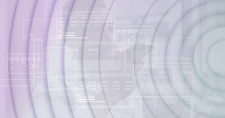 Poster - Showing translucent panels overlaying dashboard, with numeric tables, data charts and grid shapes