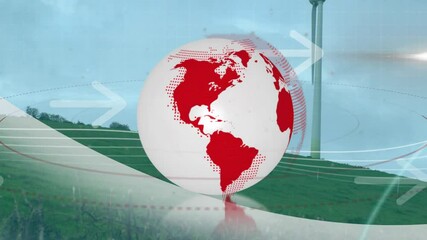 Poster - On starting playback globe rotating on ribbon, turbine spinning, arrows circling energy flow