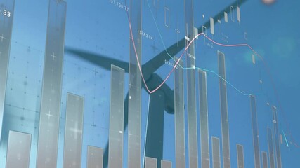 Poster - Silhouette airliner emerging drifting over grid as bars rising lines shifting to show market trends
