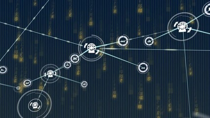 Aufkleber - Central node transforming into globe-headset extending lines toward data icons for network mapping