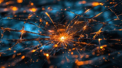 Poster - Explosive energy release abstract background digital art night setting macro view visualizing chaos and beauty