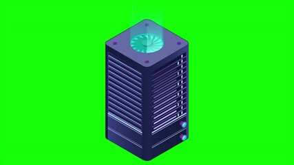 Fototapete - Isometric futuristic server animation. Isometric database or data center. Abstract blockchain. Computer storage. Cloud storage. 4K video animated in isometric style