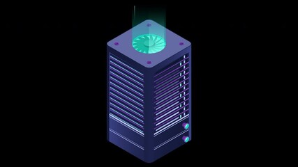 Fototapete - Isometric futuristic server animation. Isometric database or data center. Abstract blockchain. Computer storage. Cloud storage. Transparent background with alpha channel